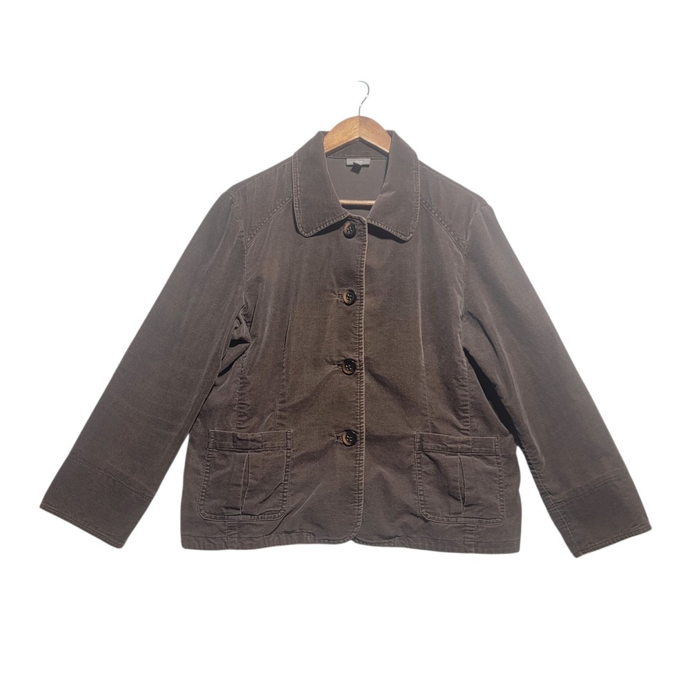 J Jill‎ Jacket Women's Size LP Large Petite Blazer Button Up Pockets Brown FLAW